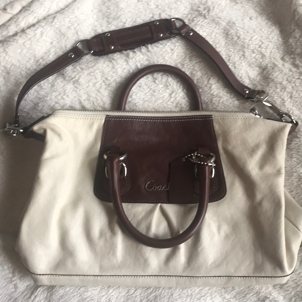 Coach White Brown Leather Satchel